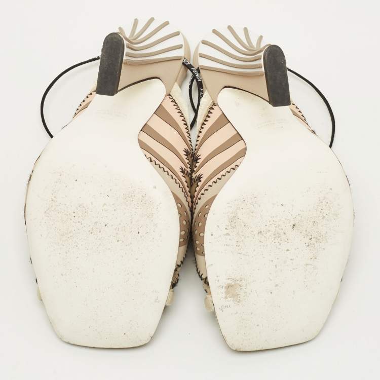 Pre Owned Fendi Size 35 Multicolor Fabric and Mesh Ankle Strap Sandals