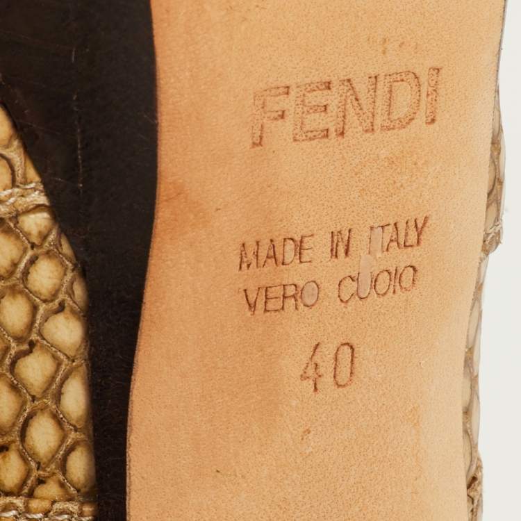 Pre Owned Fendi Cut Out Size 40 Beige Python Embossed Leather Open Toe Platform Sandals
