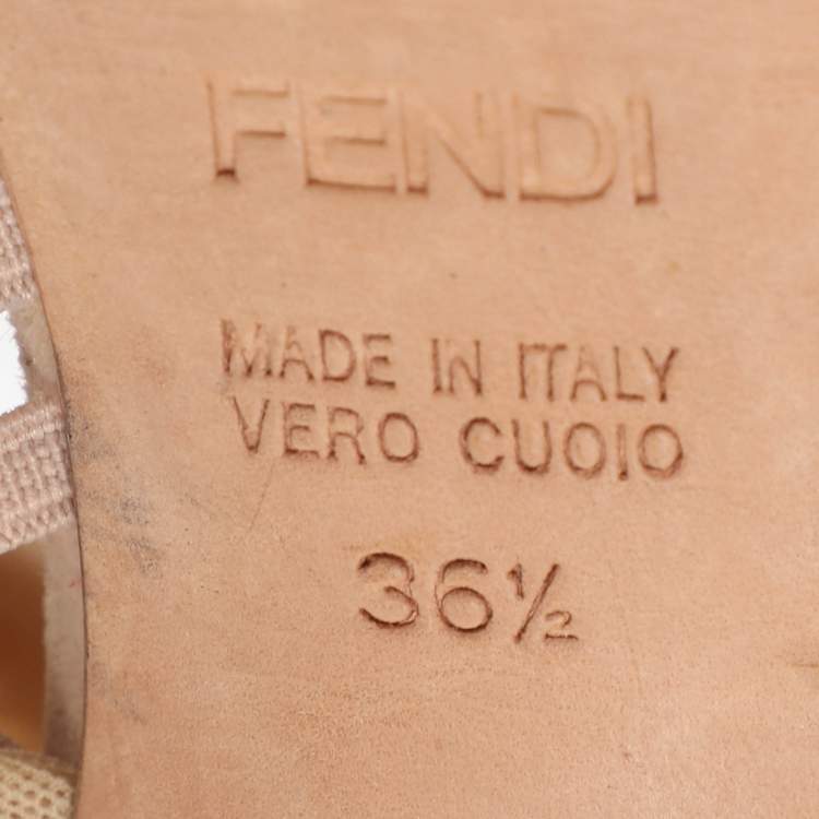 Pre Owned Fendi Strappy Size 35.5 Beige Elastane, Mesh and Suede Sandals