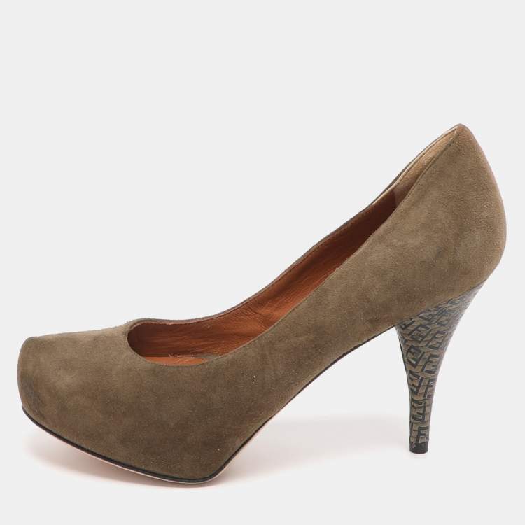 Pre Owned Fendi Size 35 Green Suede Platform Pumps