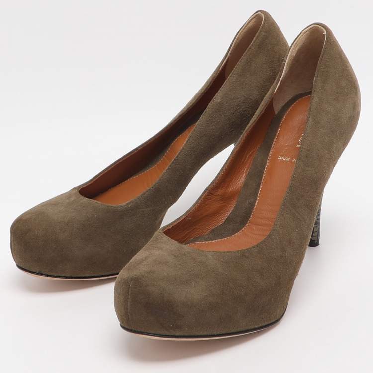Pre Owned Fendi Size 35 Green Suede Platform Pumps