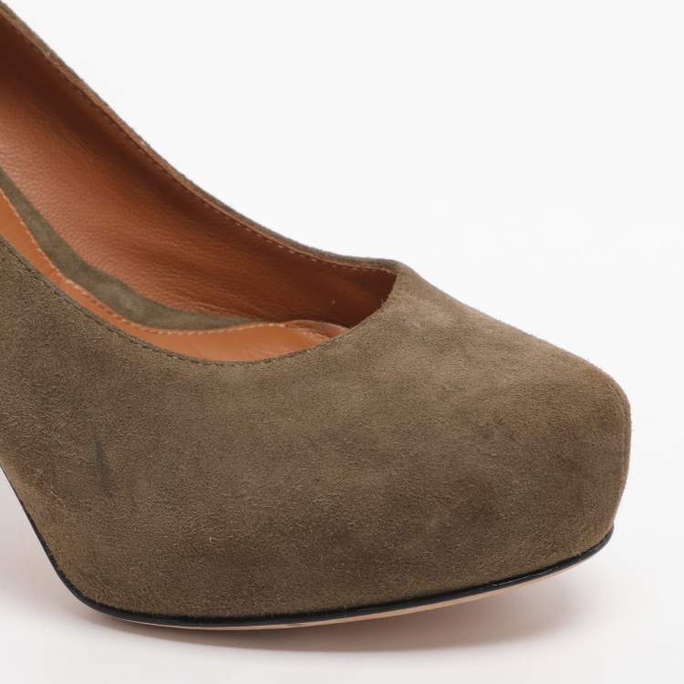 Pre Owned Fendi Size 35 Green Suede Platform Pumps