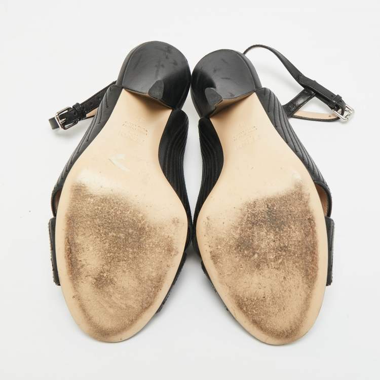 Pre Owned Fendi Size 37 Black Leather Ankle Strap Sandals