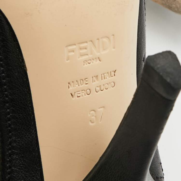 Pre Owned Fendi Size 37 Black Leather Ankle Strap Sandals