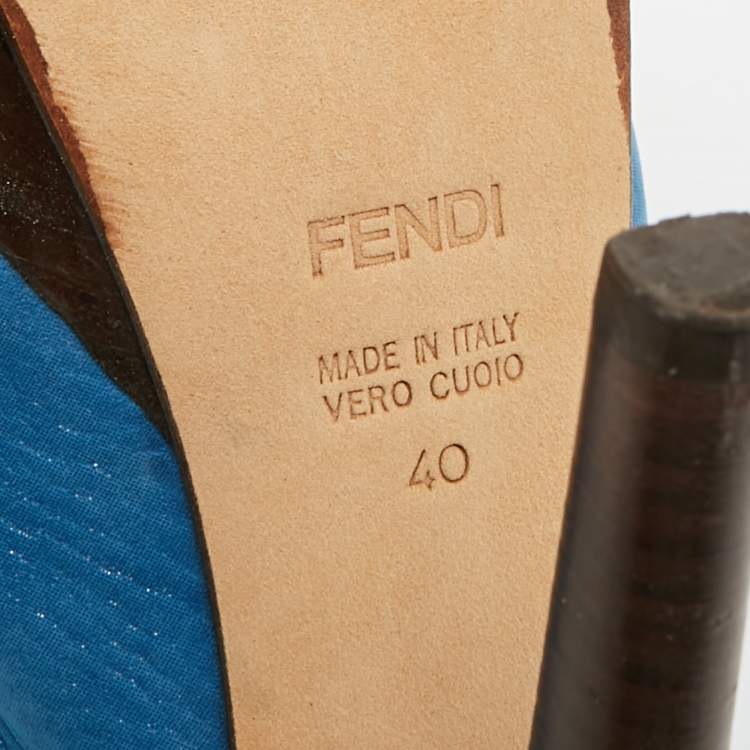 Pre Owned Fendi Fendista Size 40 Blue Nubuck Leather Peep Toe Slingback Pumps