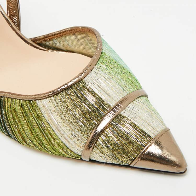 Pre Owned Fendi Colibri Size 37 Multicolor Metallic Fabric and Nylon Slingback Pumps