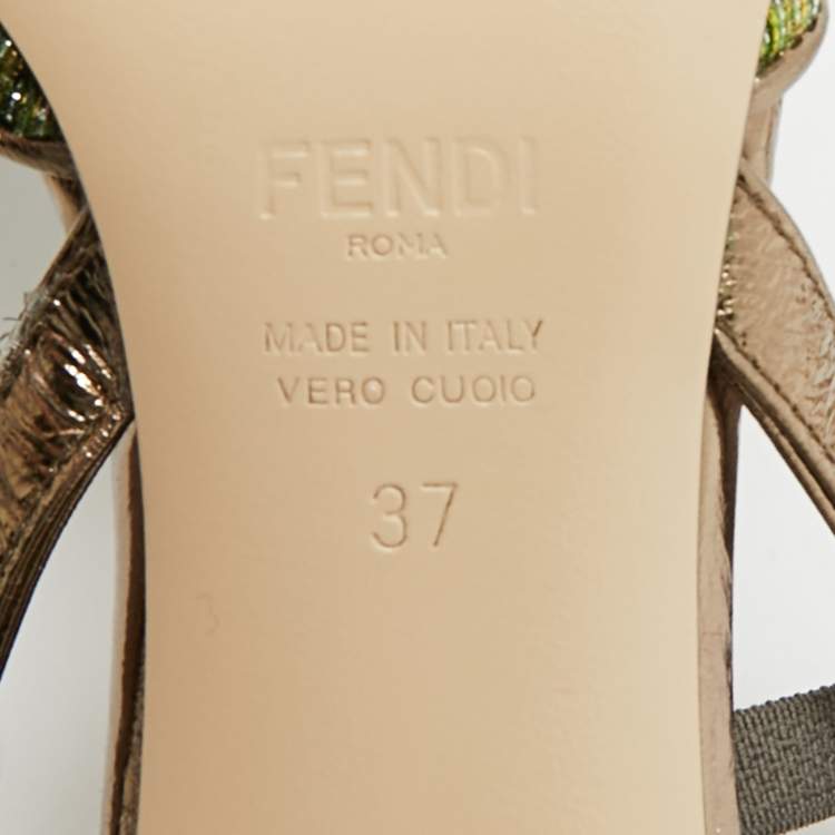 Pre Owned Fendi Colibri Size 37 Multicolor Metallic Fabric and Nylon Slingback Pumps