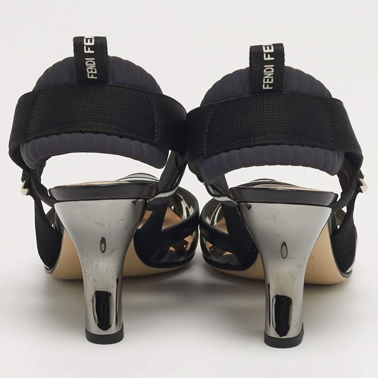 Pre Owned Fendi Colibri Size 36 Black/White PVC and Leather Slingback Pumps