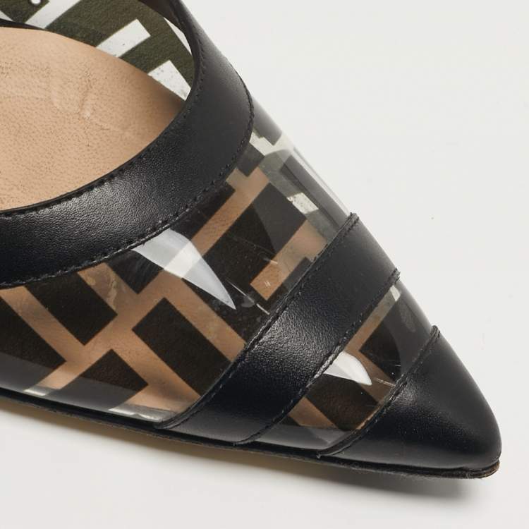 Pre Owned Fendi Colibri Size 36 Black/White PVC and Leather Slingback Pumps