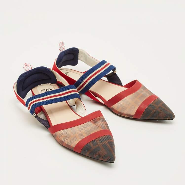 Pre Owned Fendi Colibri Size 39 Multicolor Canvas and Mesh Slingback Flats