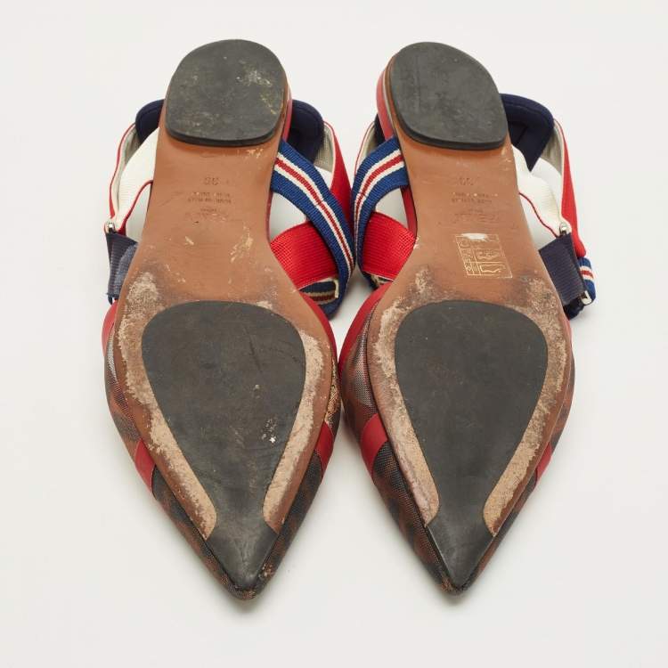 Pre Owned Fendi Colibri Size 39 Multicolor Canvas and Mesh Slingback Flats