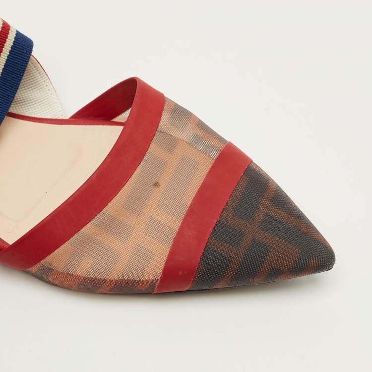 Pre Owned Fendi Colibri Size 39 Multicolor Canvas and Mesh Slingback Flats