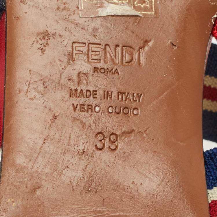 Pre Owned Fendi Colibri Size 39 Multicolor Canvas and Mesh Slingback Flats