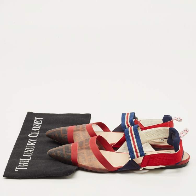 Pre Owned Fendi Colibri Size 39 Multicolor Canvas and Mesh Slingback Flats