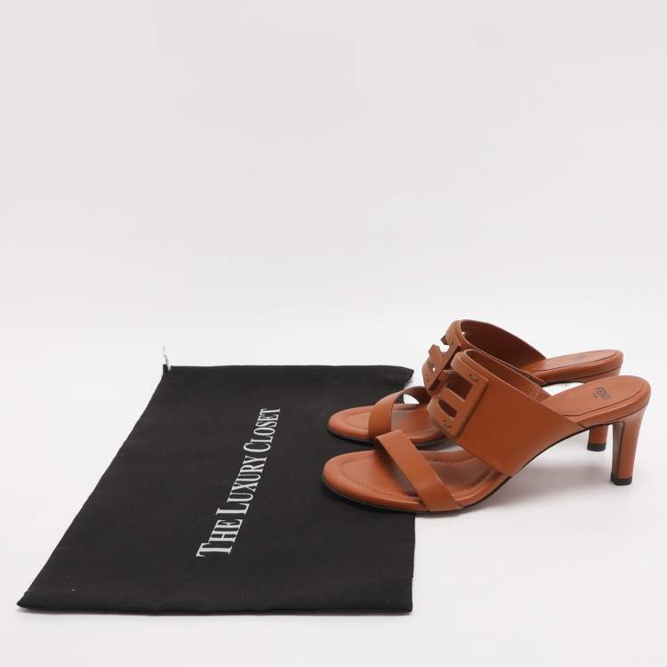 Pre Owned Fendi Baguette Size 38 Brown Leather Slide Sandals