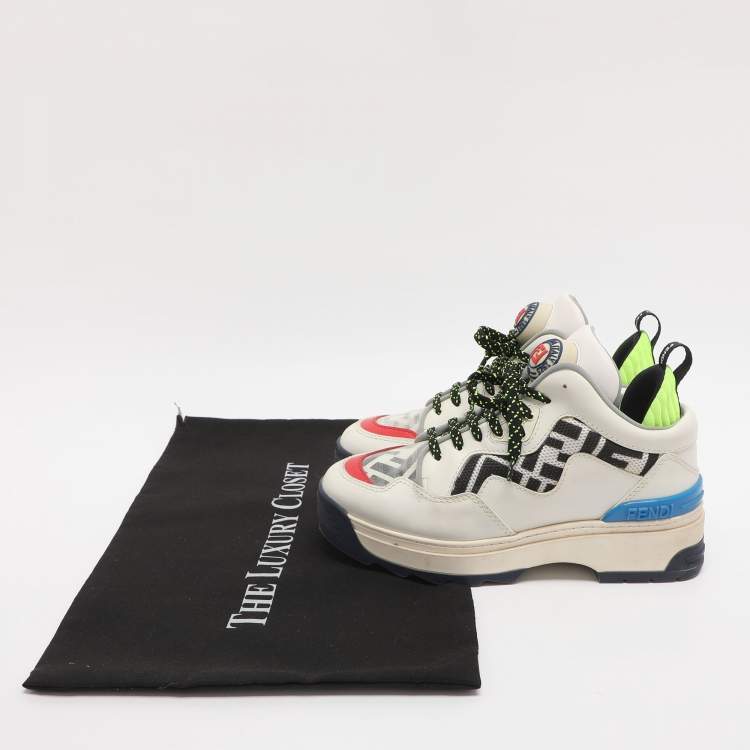 Pre Owned Fendi Size 36 White Leather, Mesh and PVC Low Top Sneakers