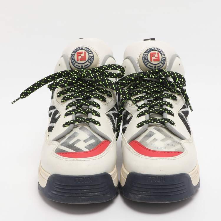 Pre Owned Fendi Size 36 White Leather, Mesh and PVC Low Top Sneakers