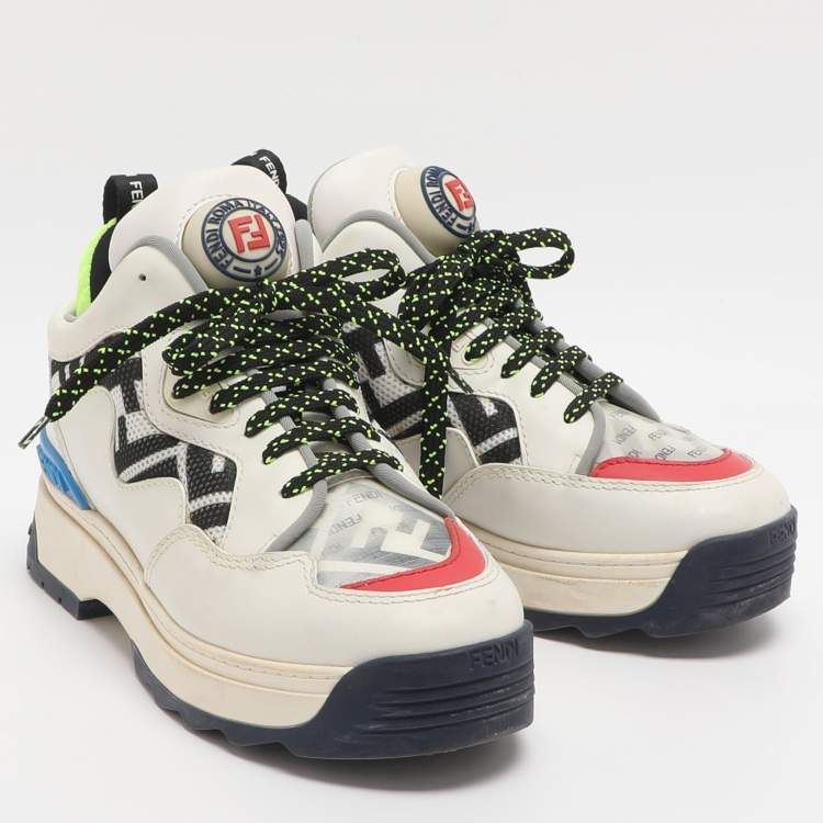 Pre Owned Fendi Size 36 White Leather, Mesh and PVC Low Top Sneakers