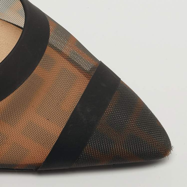 Pre Owned Fendi Colibri Size 40 Black Leather and Mesh Slingback Pumps