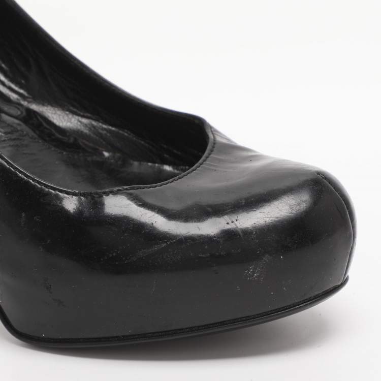 Pre Owned Fendi Size 35 Black Patent Leather FF Heels Platform Pumps