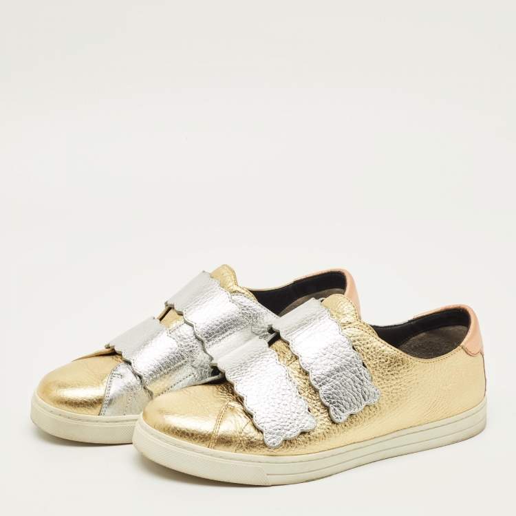 Pre Owned Fendi Scalloped Velcro Size 39 Tricolor Leather Low Top Sneakers