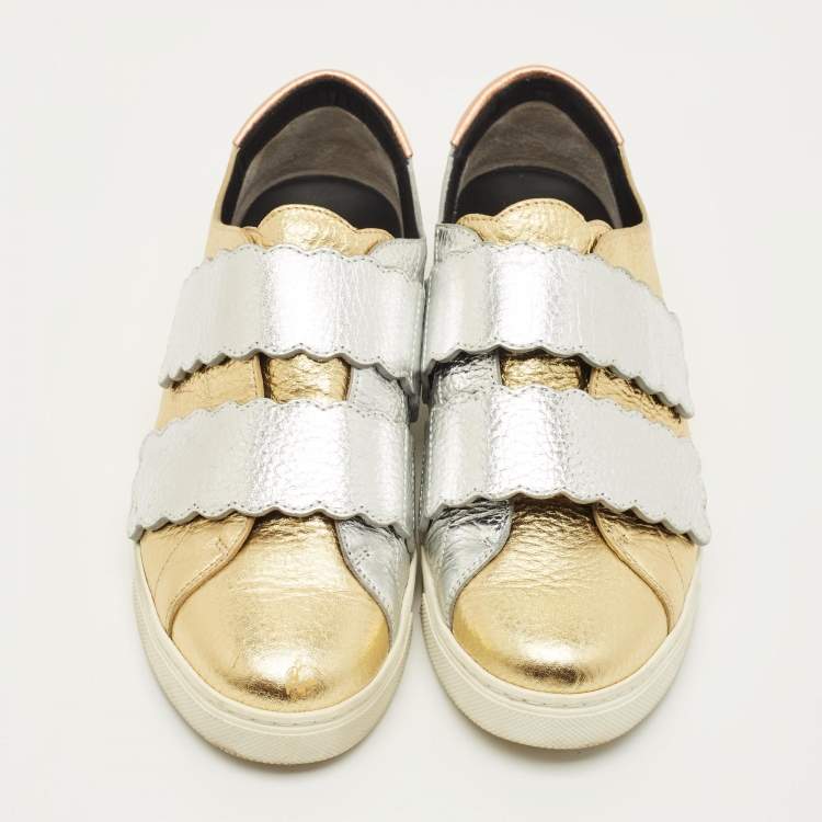 Pre Owned Fendi Scalloped Velcro Size 39 Tricolor Leather Low Top Sneakers