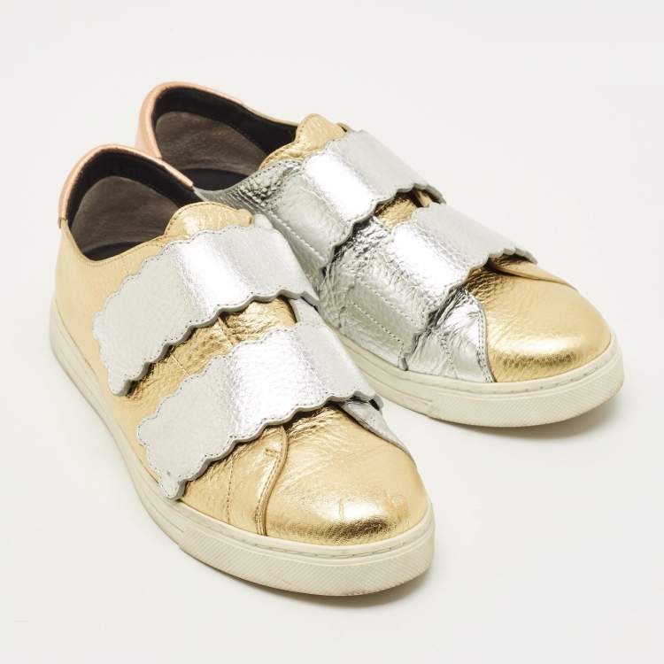 Pre Owned Fendi Scalloped Velcro Size 39 Tricolor Leather Low Top Sneakers