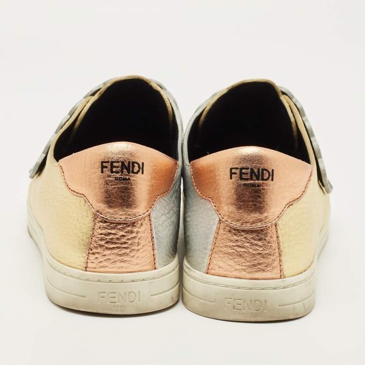 Pre Owned Fendi Scalloped Velcro Size 39 Tricolor Leather Low Top Sneakers