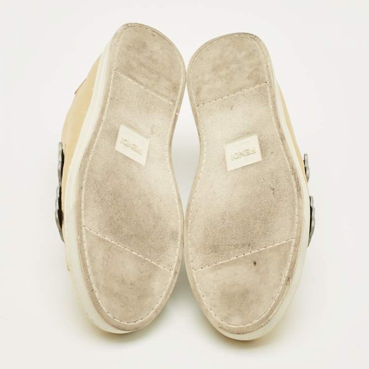 Pre Owned Fendi Scalloped Velcro Size 39 Tricolor Leather Low Top Sneakers