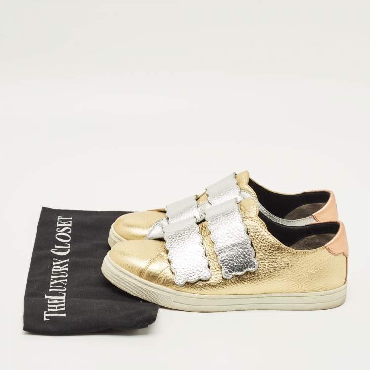 Pre Owned Fendi Scalloped Velcro Size 39 Tricolor Leather Low Top Sneakers