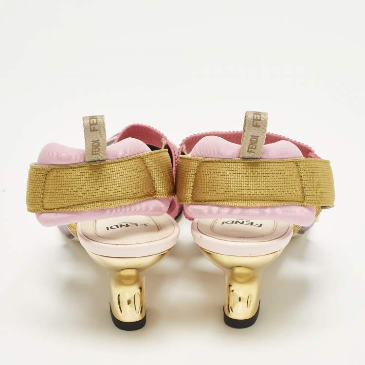 Pre Owned Fendi Colibri Size 37 Multicolor Zucca Canvas and Mesh Slingback Pumps