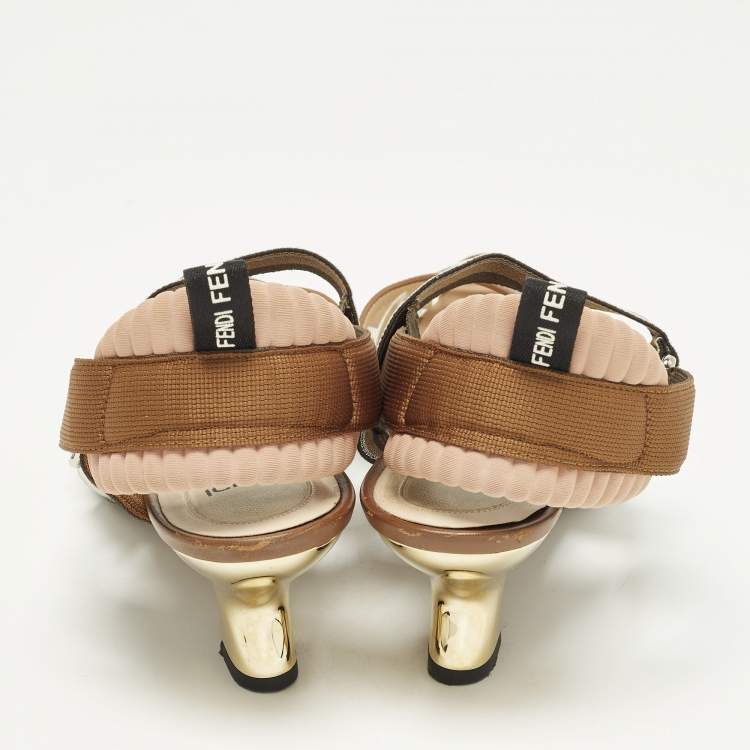 Pre Owned Fendi Colibri Size 38 Zucca Brown/White Leather and PVC Slingback Pumps