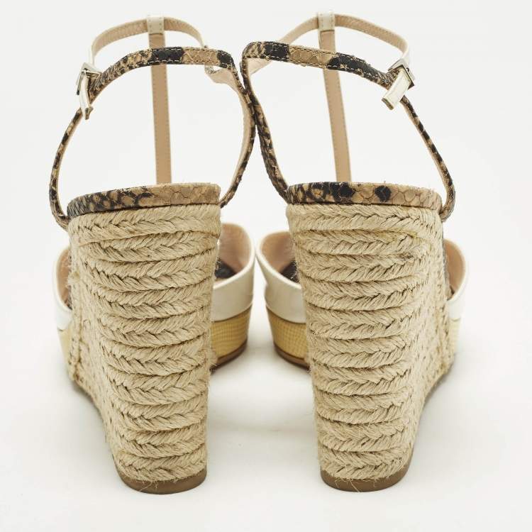 Pre Owned Fendi Elodie Size 39 Multicolor Patent Leather and Python Embossed Leather Wedge Sandals