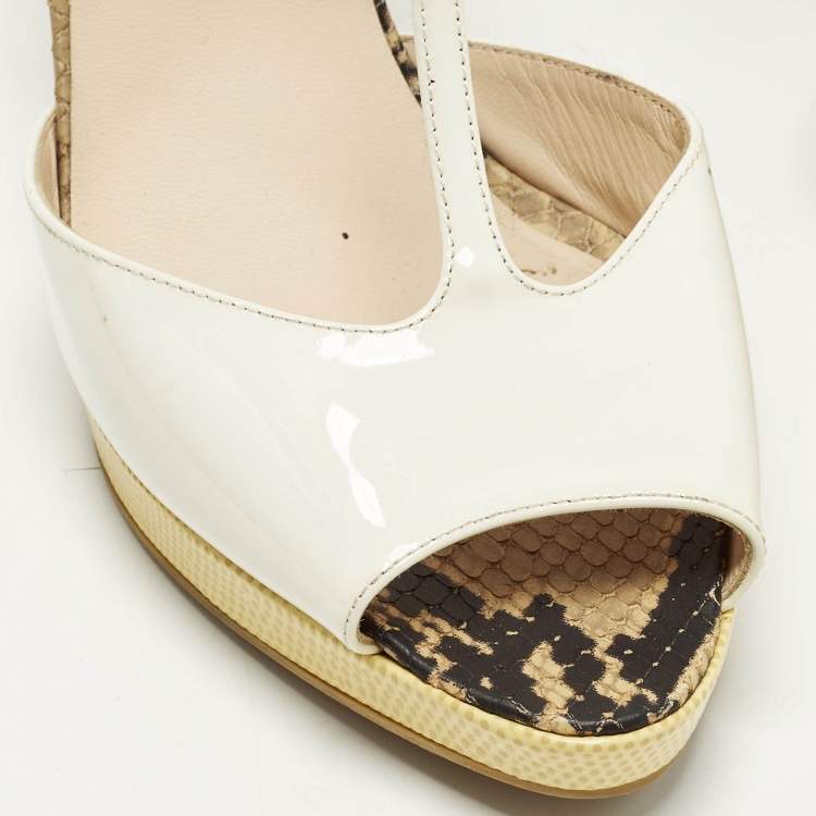 Pre Owned Fendi Elodie Size 39 Multicolor Patent Leather and Python Embossed Leather Wedge Sandals