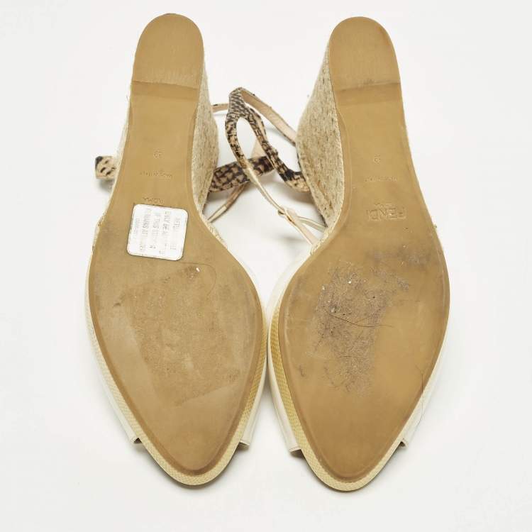 Pre Owned Fendi Elodie Size 39 Multicolor Patent Leather and Python Embossed Leather Wedge Sandals