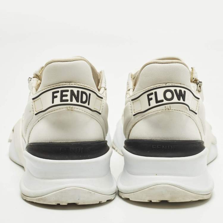 Pre Owned Fendi Flow Size 38 White Leather Low Top Sneakers