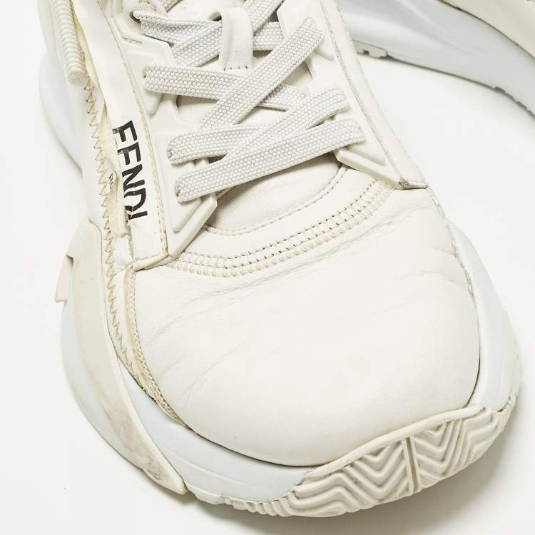 Pre Owned Fendi Flow Size 38 White Leather Low Top Sneakers