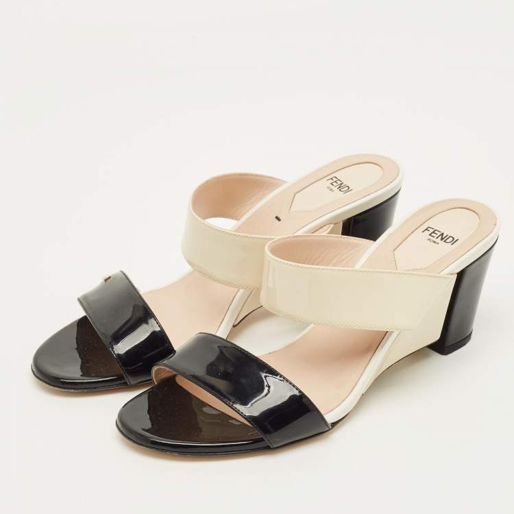 مملوكة مسبقًا Fendi Size 37 Tricolor Patent Leather Wedge Sandals