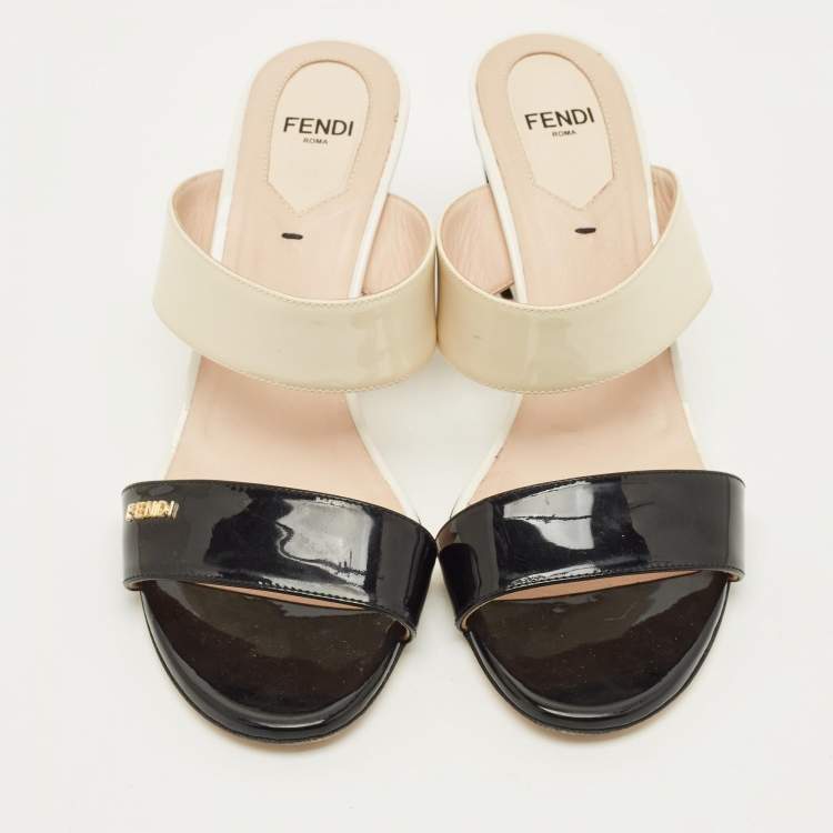 مملوكة مسبقًا Fendi Size 37 Tricolor Patent Leather Wedge Sandals
