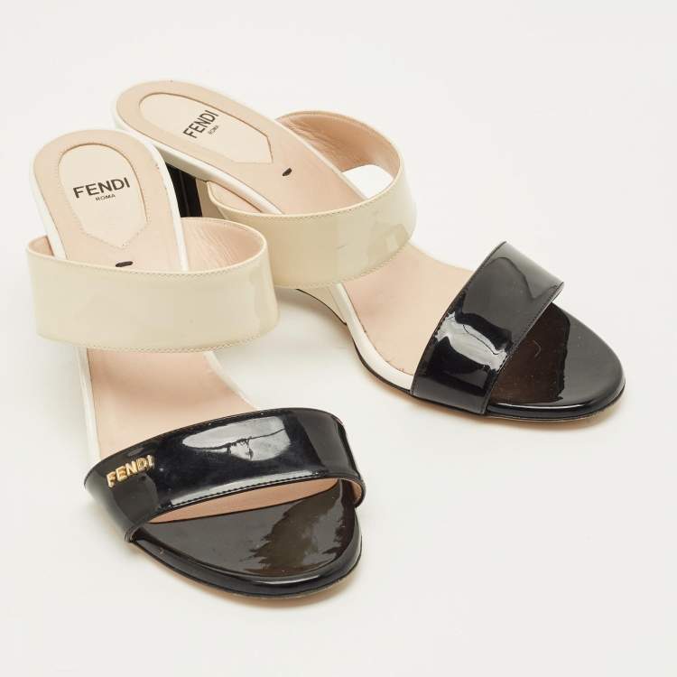 مملوكة مسبقًا Fendi Size 37 Tricolor Patent Leather Wedge Sandals
