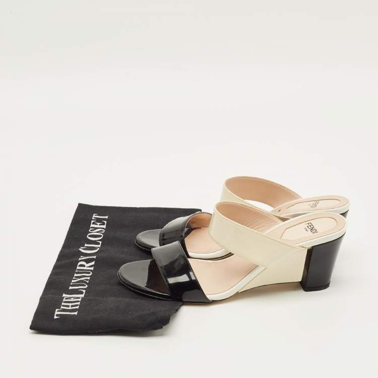 مملوكة مسبقًا Fendi Size 37 Tricolor Patent Leather Wedge Sandals