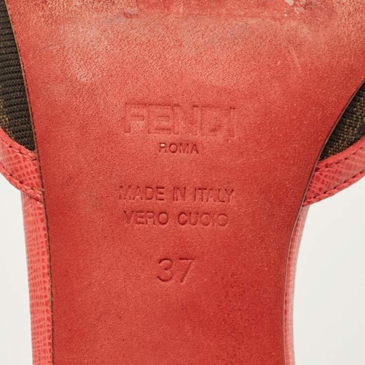 Pre Owned Fendi Size 37 Pink/Brown Zucca Canvas and Leather Bow Slide Sandals