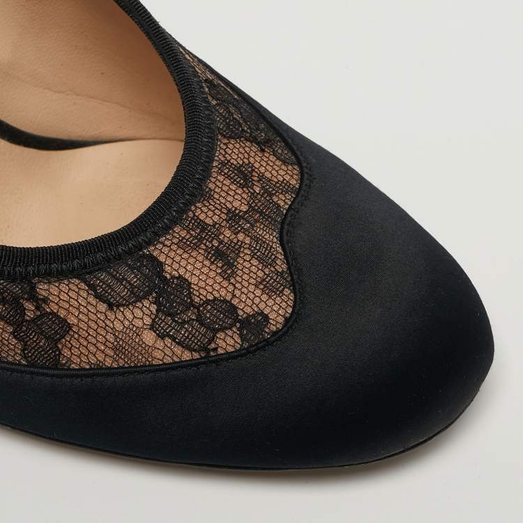 Pre Owned Fendi Promenade Size 39 Black Lace and Mesh Pumps