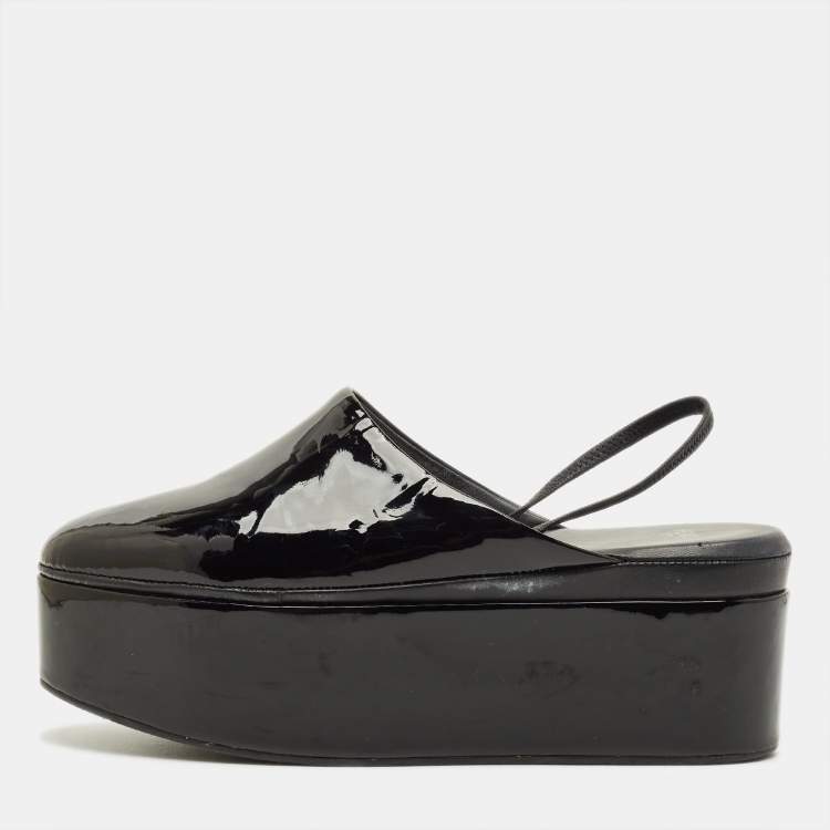 Pre Owned Fendi Size 39 Black Patent Leather Platform Slingback Mules 