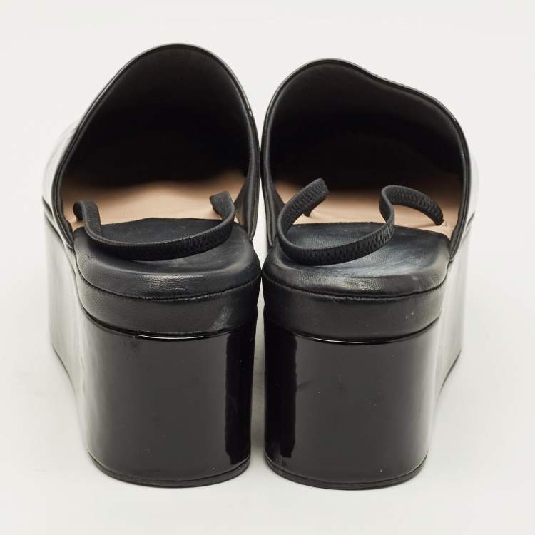 Pre Owned Fendi Size 39 Black Patent Leather Platform Slingback Mules 