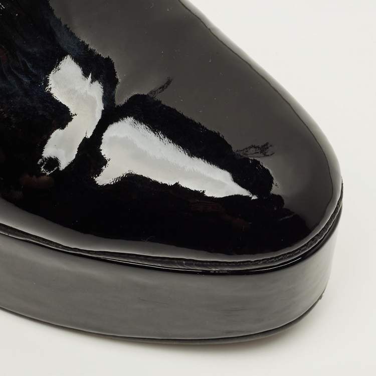 Pre Owned Fendi Size 39 Black Patent Leather Platform Slingback Mules 