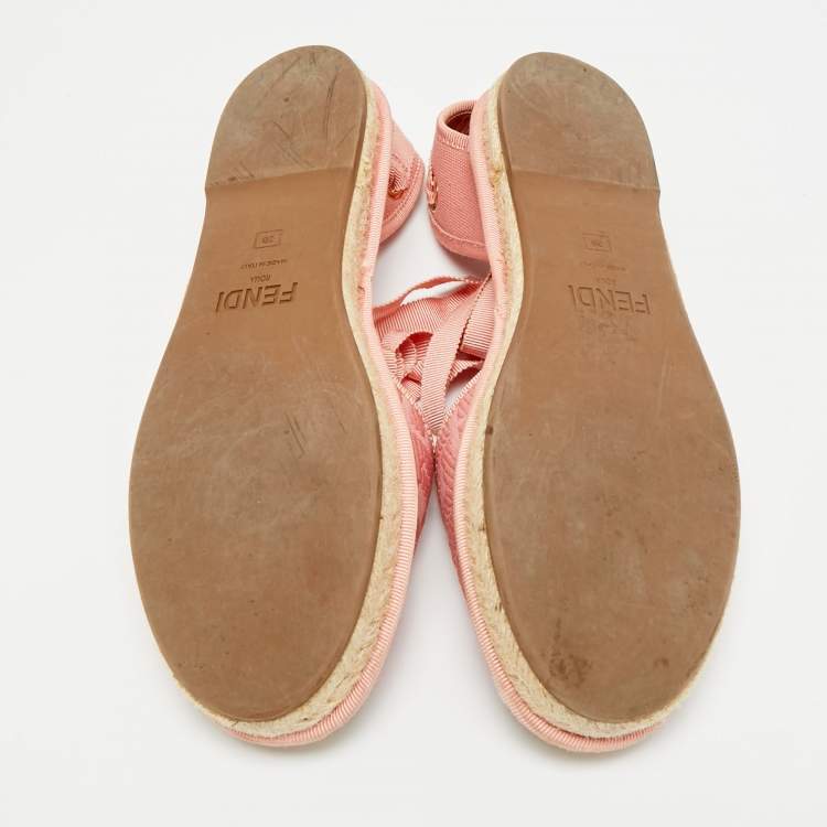 Pre Owned Fendi Size 39 Pink Canvas Ankle Strap Espadrille Sandals