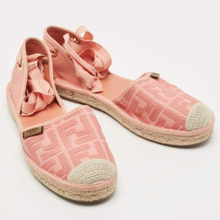 Pre Owned Fendi Size 39 Pink Canvas Ankle Strap Espadrille Sandals