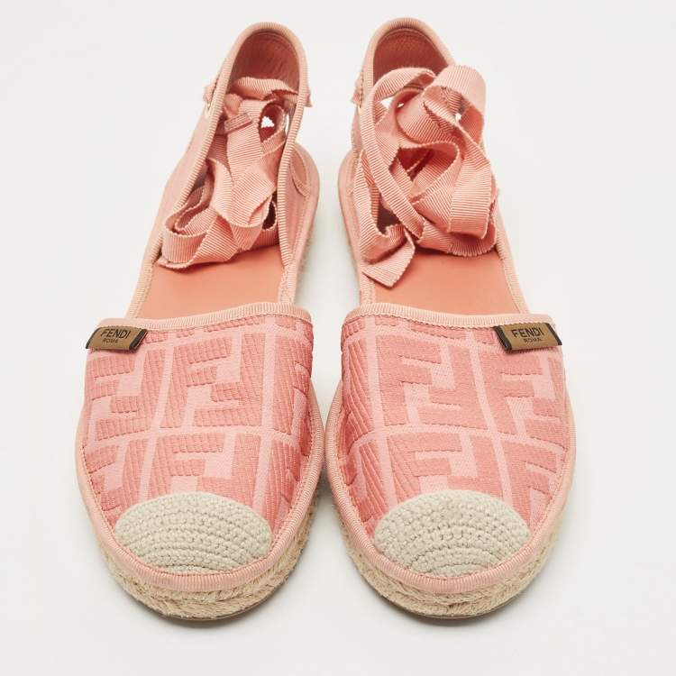 Pre Owned Fendi Size 39 Pink Canvas Ankle Strap Espadrille Sandals