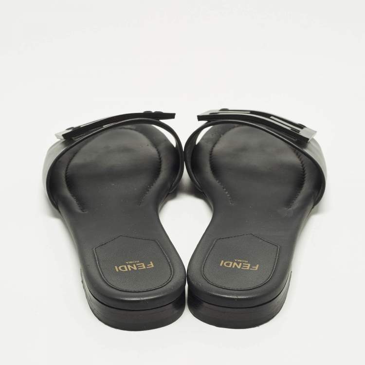 Pre Owned Fendi Baguette Size 37 Black Leather Flat Slide